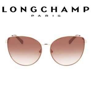 NWT Longchamp Rose Gold Cat-Eye 60mm Sunglasses with Collapsable Hard Case